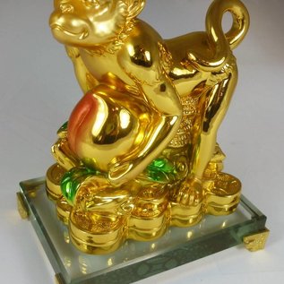 Goldener Affe mit Pfirsich und Ling Zhi für gute Gesundheit ca. 11x7x14cm