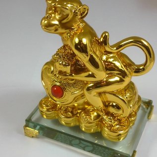 Goldener Affe mit Ru Yi und Siegel für Beförderung und Autoritätssteigerung ca. 11x7x14cm