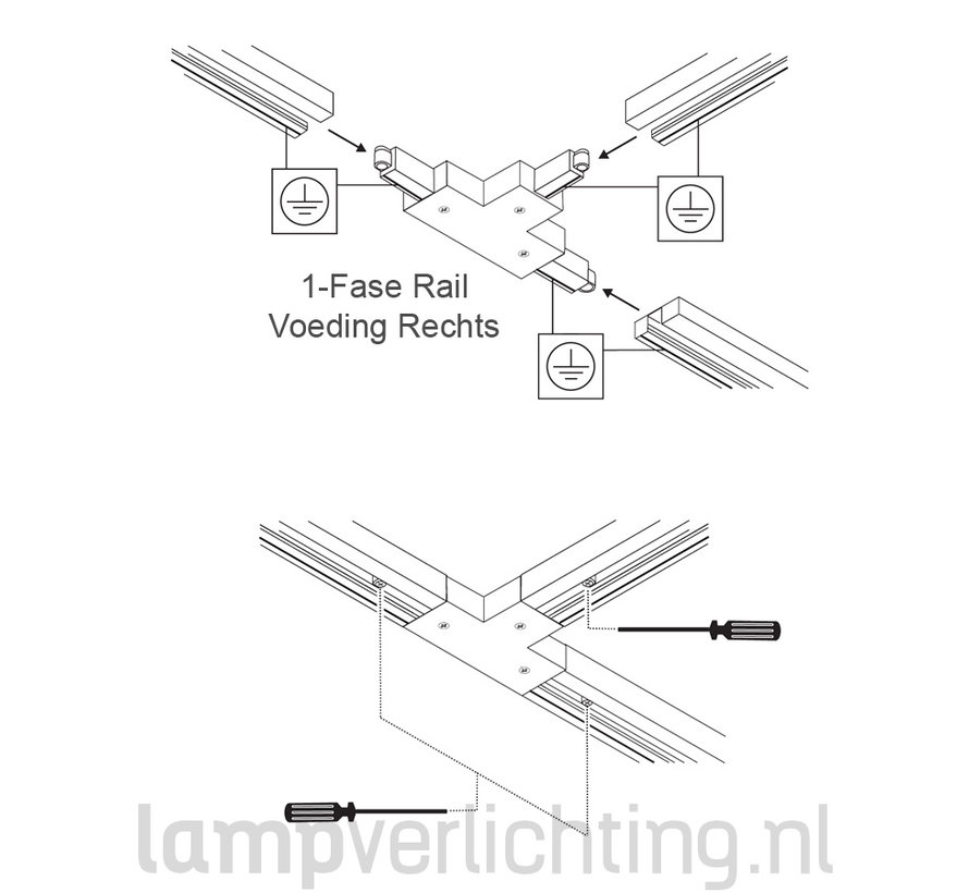 1-Fase Rail T-Connector Rechts