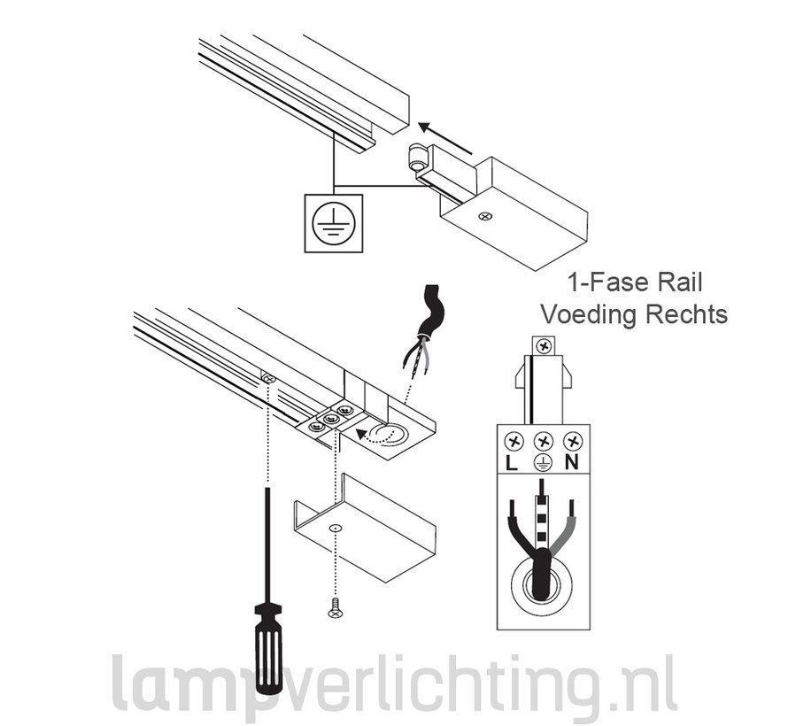 1-Fase Rail Spanningsrail 2 meter