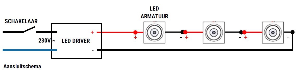 Aansluitschema voor 350mA led spots