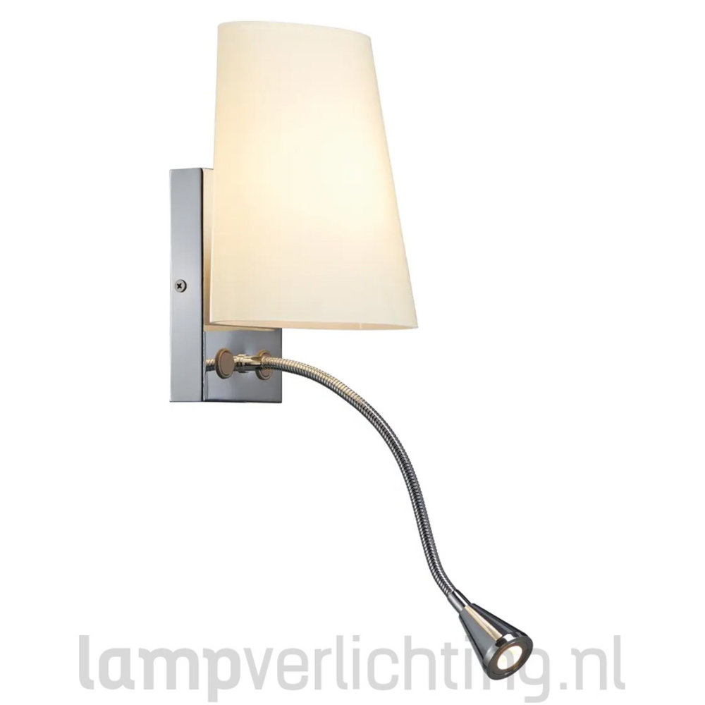 Jane Austen Indica Overblijvend Bedlamp met Leeslamp LED - Kap gesatineerd glas - Flexibele leeslamp -  LampVerlichting.nl