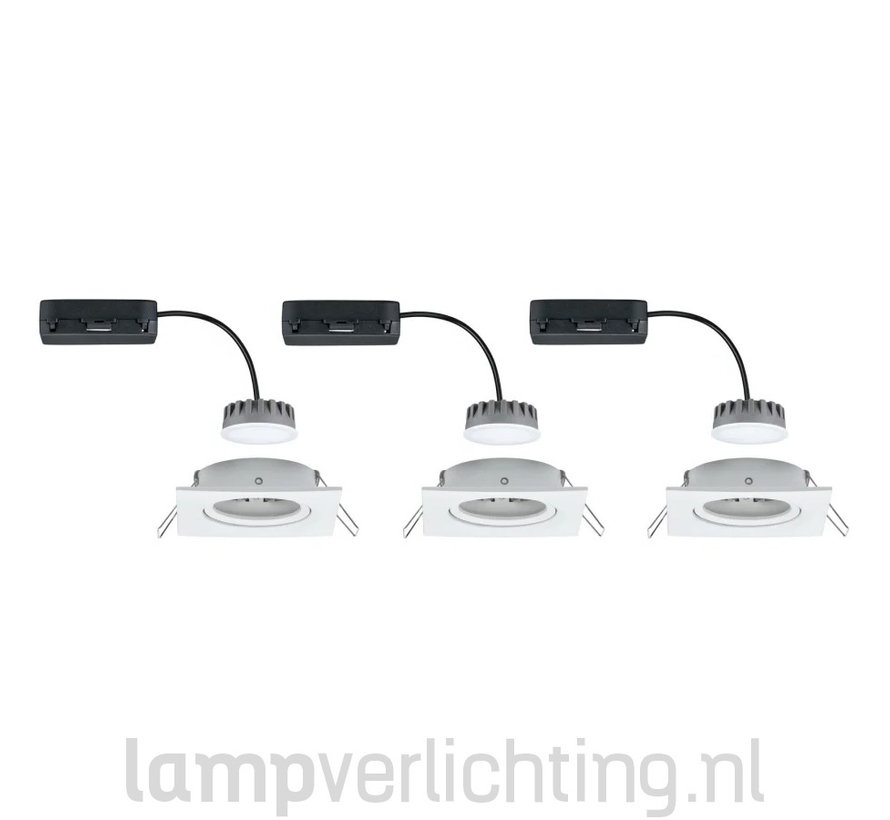 3 Dimbare LED Inbouwspots 230V Vierkant Kantelbaar