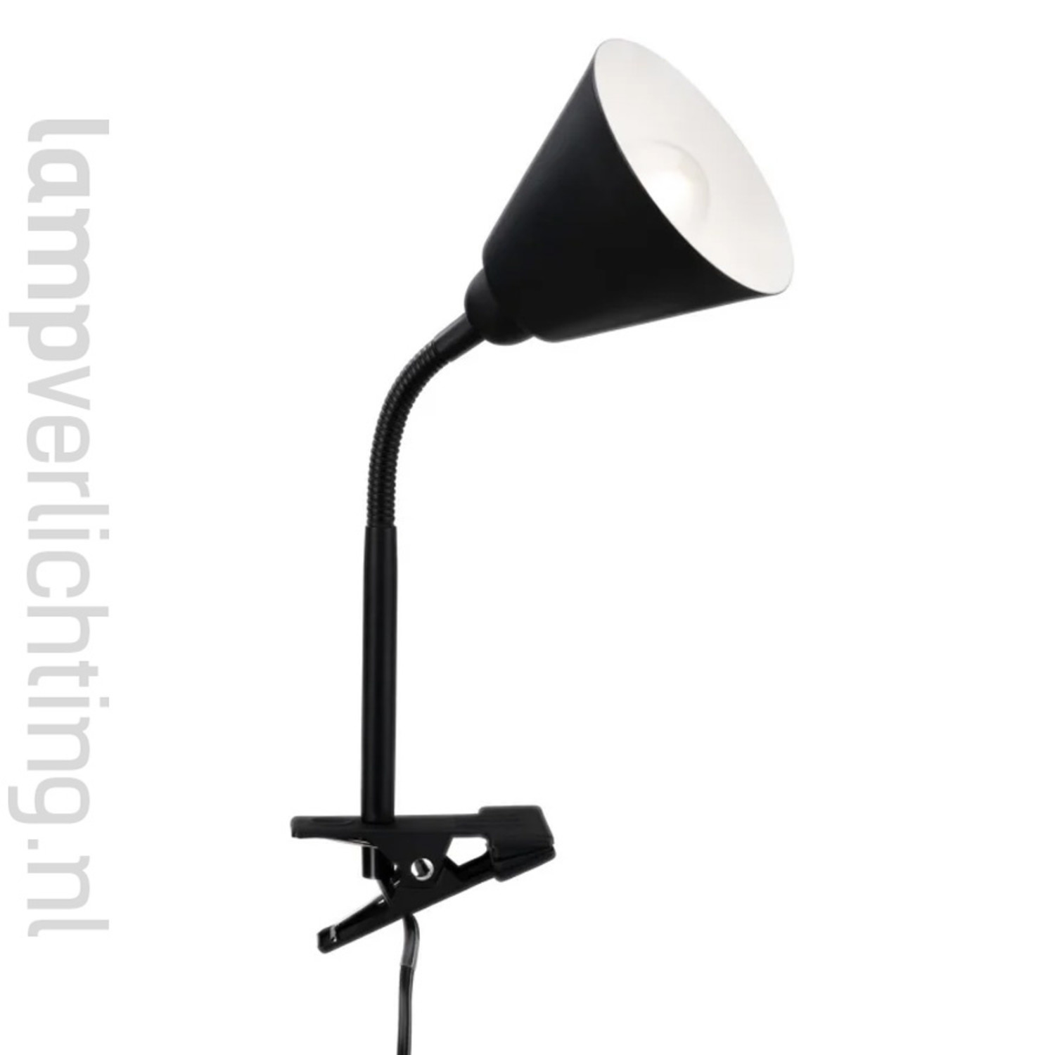 Klemspot E14 met LED lamp - klemspot met grote lampenkap - Tip - LampVerlichting.nl