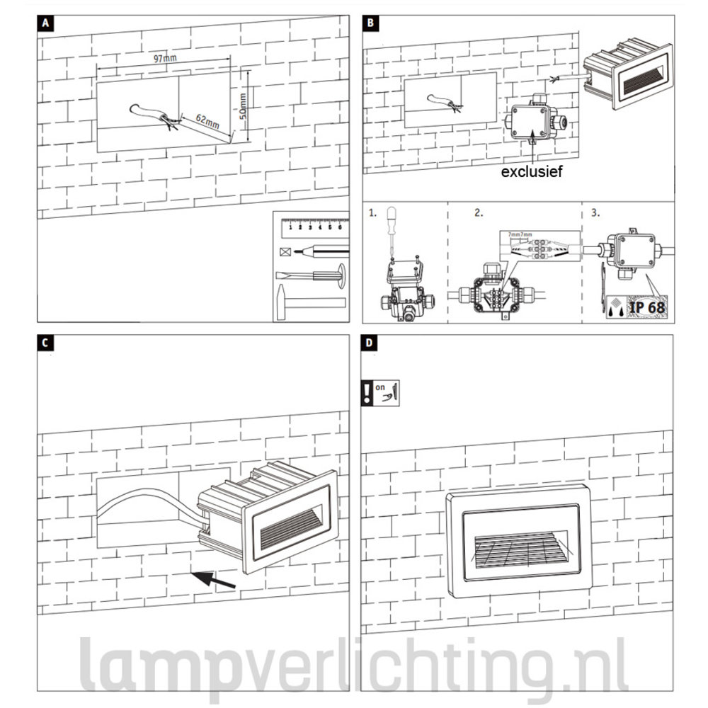 Wand Inbouwspot Horizontaal IP44 LED 4W Wand Inbouwspot Horizontaal IP44 LED 4W