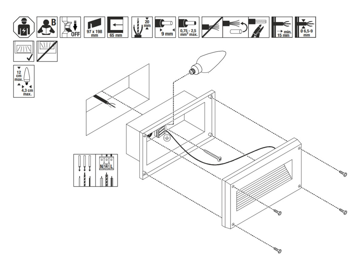 Muur Inbouwspot Buiten E14 fitting Muur Inbouwspot Buiten E14 fitting