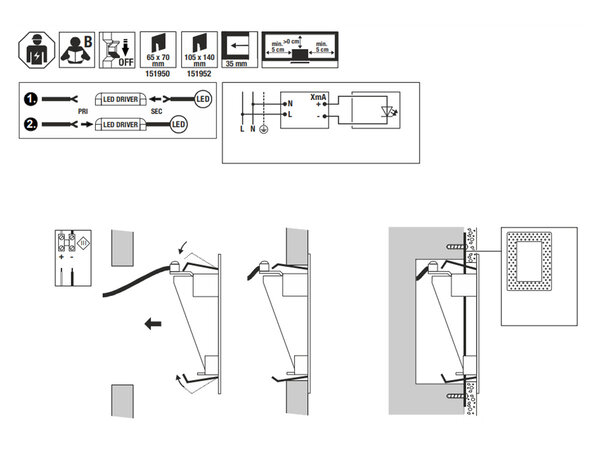 Wand Inbouwlamp LED 12x15,5 cm