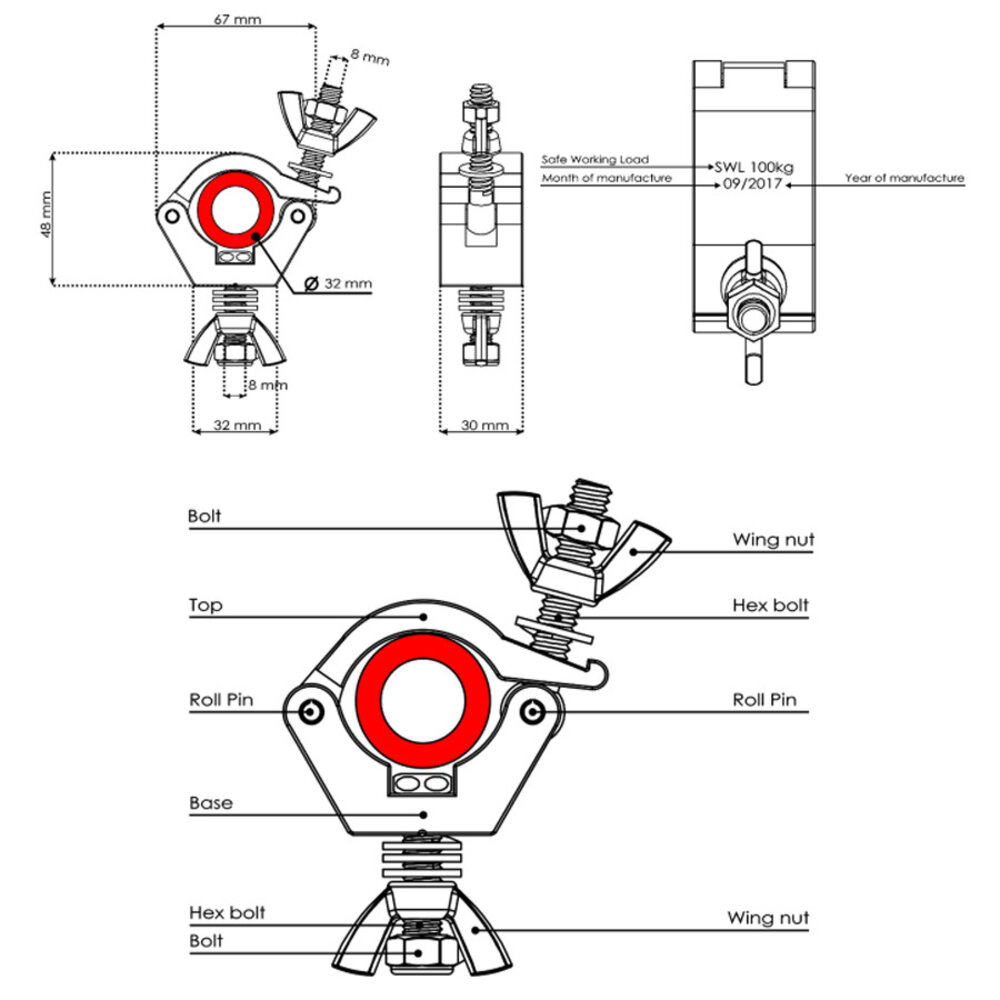 Buisklem Compact 32 mm Zwart Buisklem Compact 32 mm Zwart