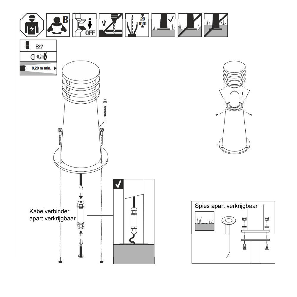 Buitenlamp Cortenstaal Lamel 40 cm E27