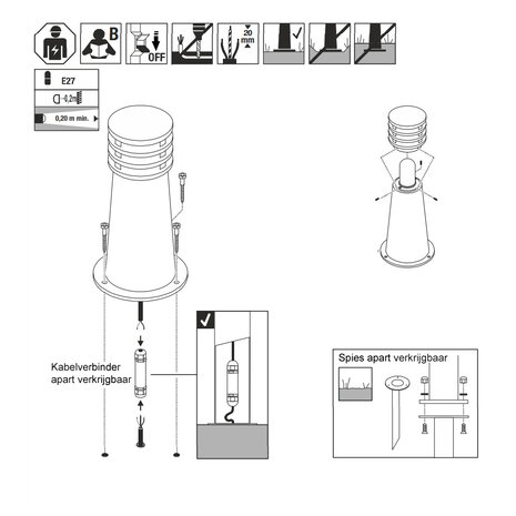 Buitenlamp Cortenstaal Lamel 40 cm E27