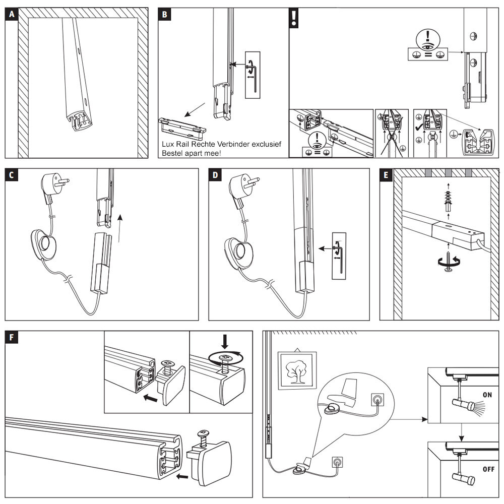 Lux Rail Voeding met Snoer Stekker en Schakelaar Lux Rail Voeding met Snoer Stekker en Schakelaar