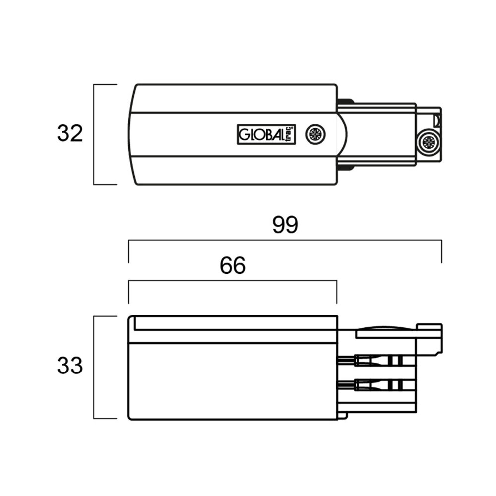 3-Fase Rail Eindvoeding Aarde Rechts 3-Fase Rail Eindvoeding Aarde Rechts