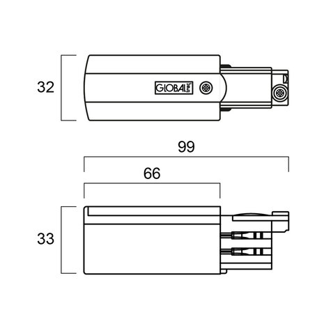 3-Fase Rail Eindvoeding Aarde Rechts 3-Fase Rail Eindvoeding Aarde Rechts