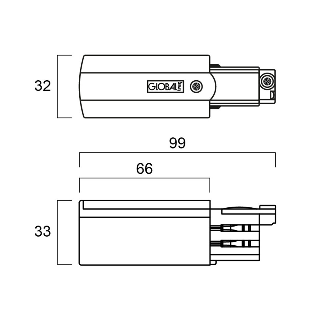 3-Fase Rail Eindvoeding Aarde Links 3-Fase Rail Eindvoeding Aarde Links