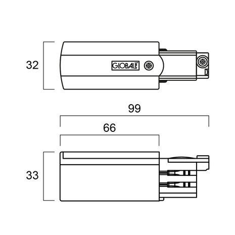 3-Fase Rail Eindvoeding Aarde Links 3-Fase Rail Eindvoeding Aarde Links