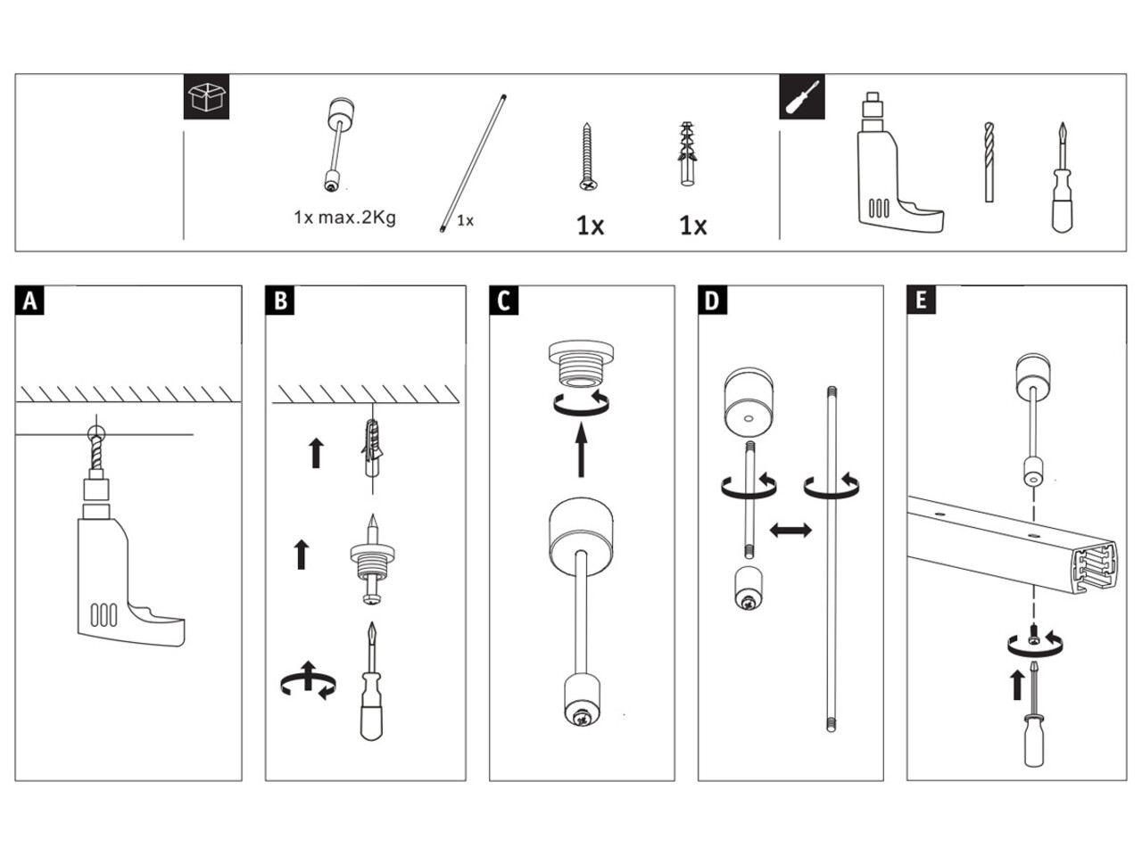 Lux Rail Ophangset met Stang