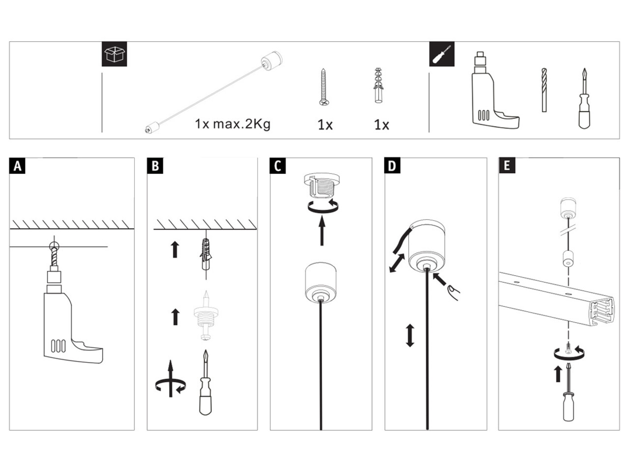 Lux Rail Ophangset met Staalkabel