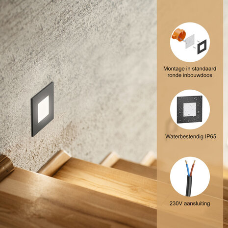 Trapspot Vierkant met Instelknop 5, 25 of 50 lumen