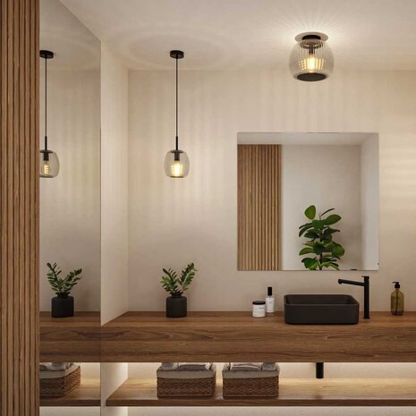 Badkamer Hanglamp Ribbelglas E14 IP44