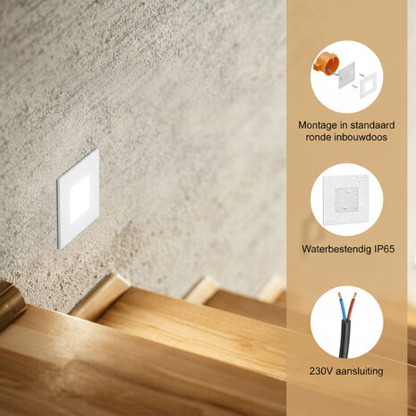 Wand Inbouwspot Vierkant 230V voor inbouwdoos Wand Inbouwspot Vierkant 230V voor inbouwdoos