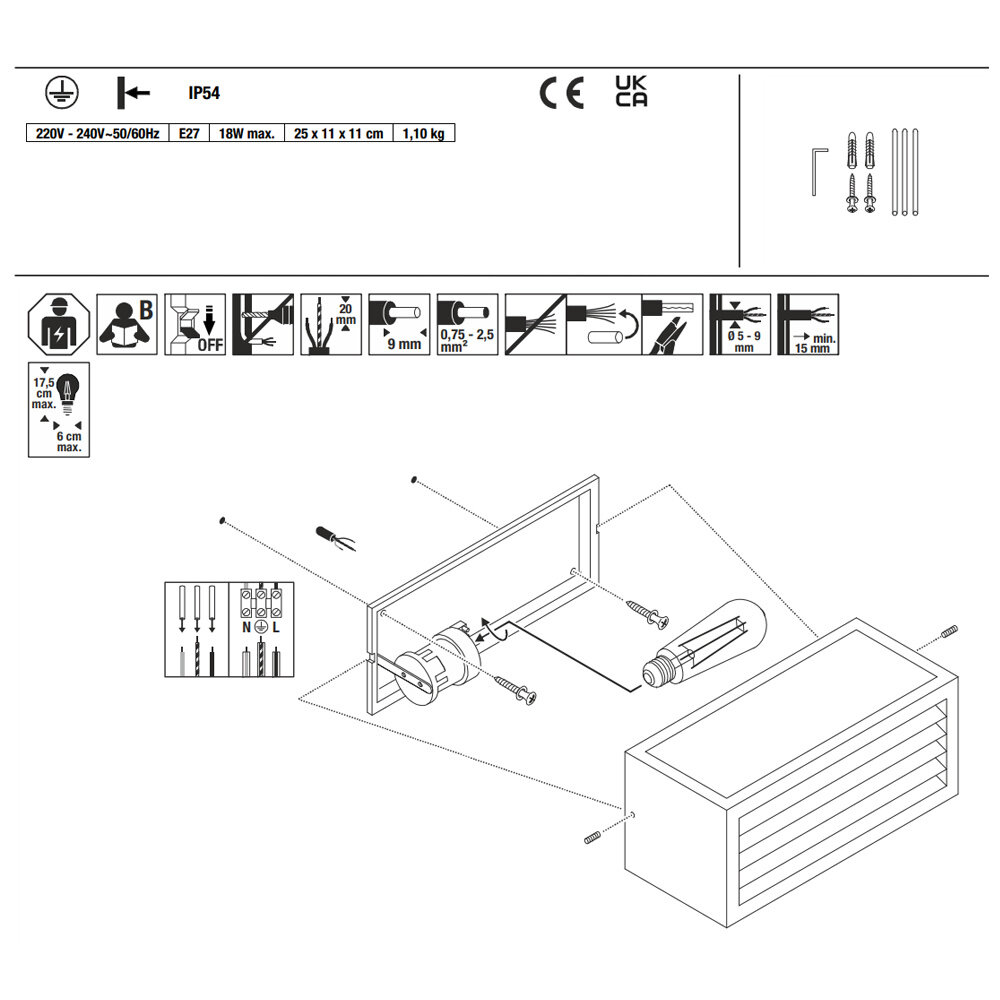 Wand Buitenlamp Louvre Lamellen E27