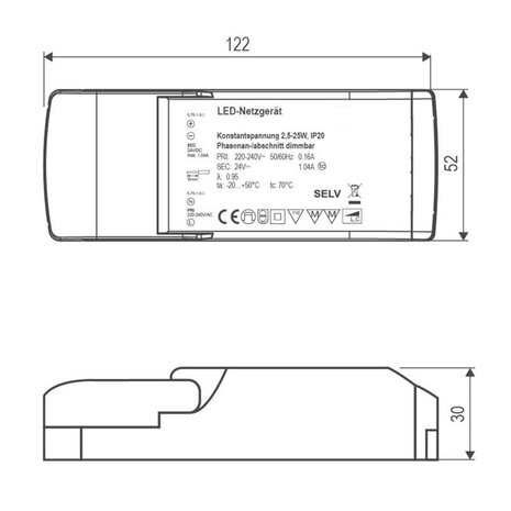 Dimbare LED Voeding 24V DC 25W