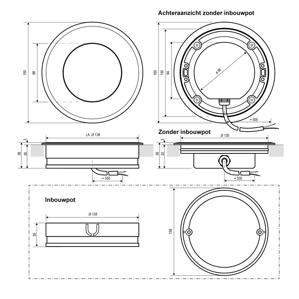 Vloer Inbouwspot Dimbaar 24V DC IP67 LED 12W - Ondiep 35 mm