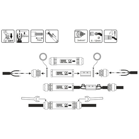 Kabelverbinder Lang 3 polig IP68