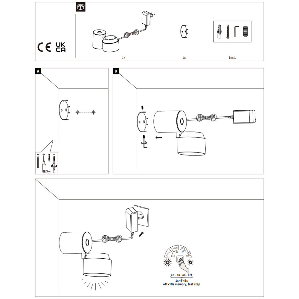 LED Vloerspot Zwart met 3-staps dimmer