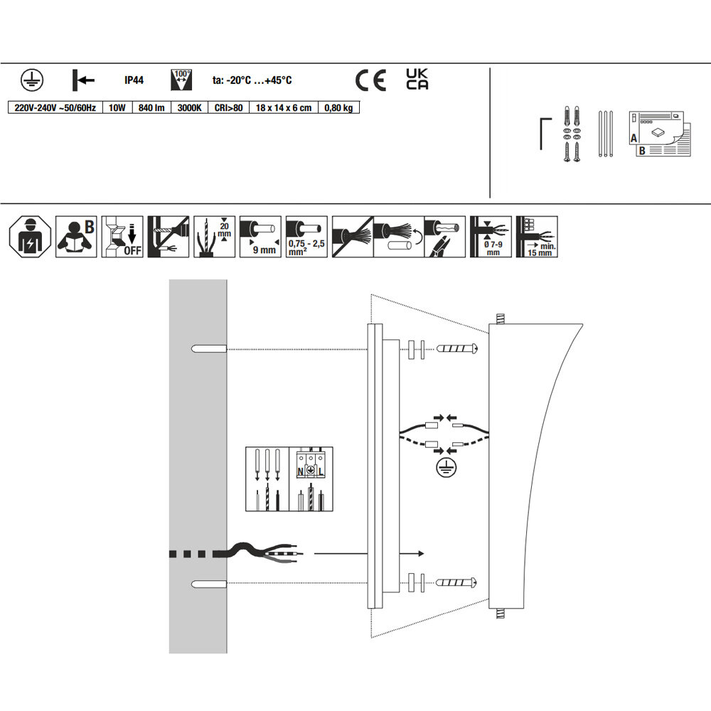 LED Wandverlichting IP44 Wave XL