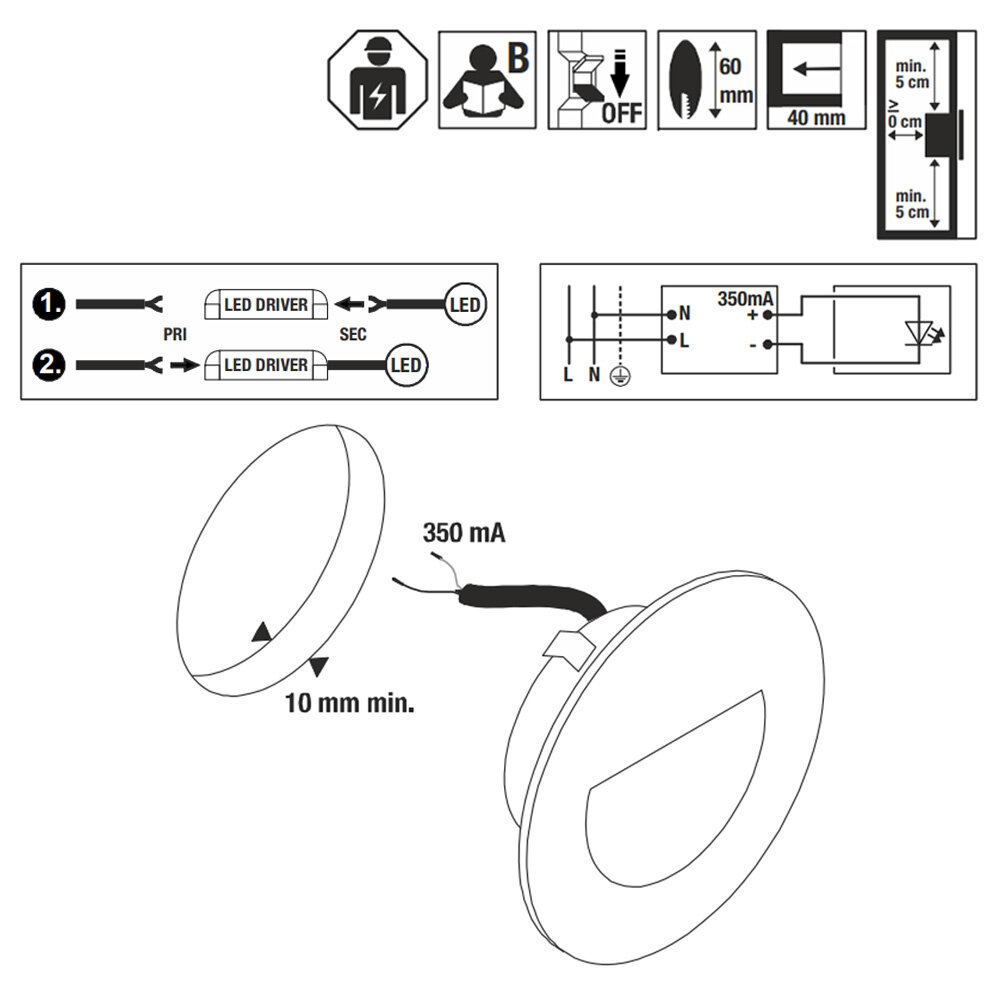 Wandspot Rond 350mA voor Inbouwdoos