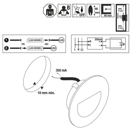 Wandspot Rond 350mA voor Inbouwdoos