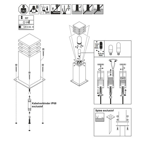 Staande Tuinlamp Vierkant Cortenstaal 40 cm Staande Tuinlamp Vierkant Cortenstaal 40 cm
