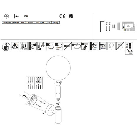 Luxe Wand Buitenlamp Bol Glas E27