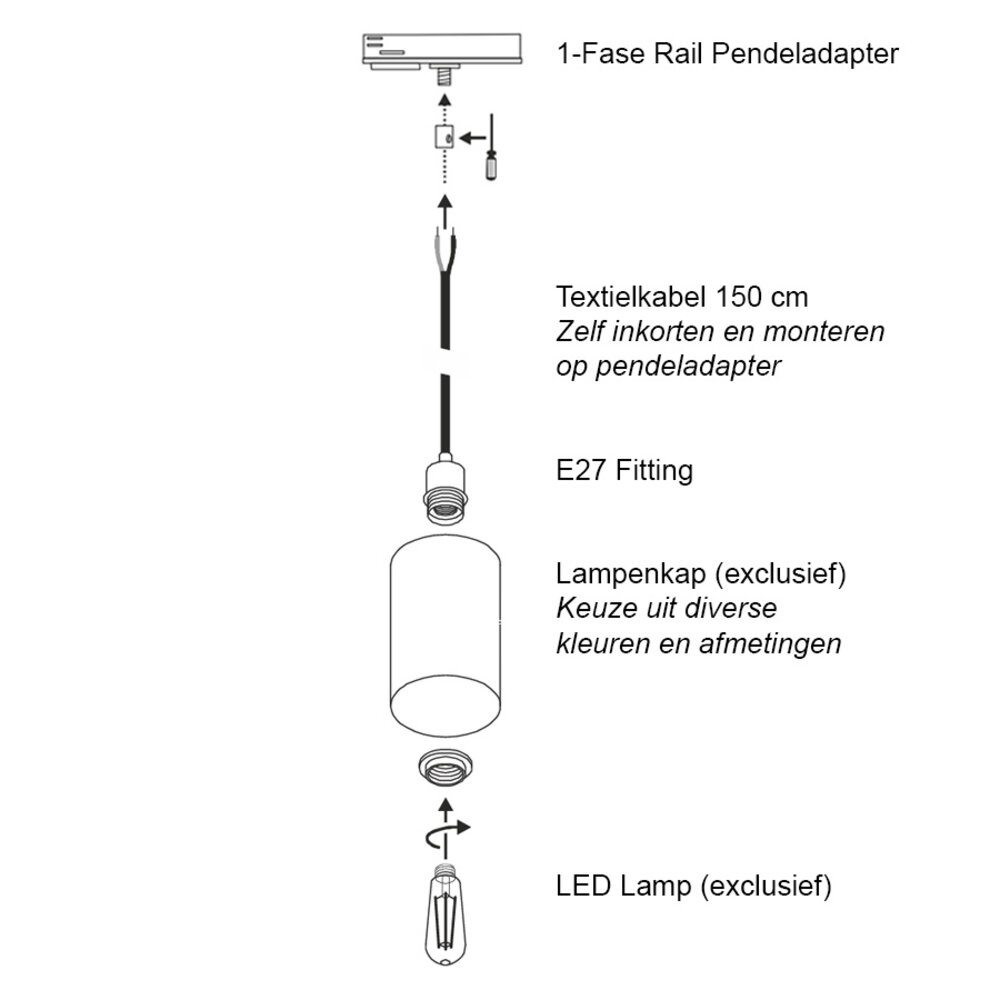 1-Fase Rail Snoer met Fitting voor Lampenkap 1-Fase Rail Snoer met Fitting voor Lampenkap