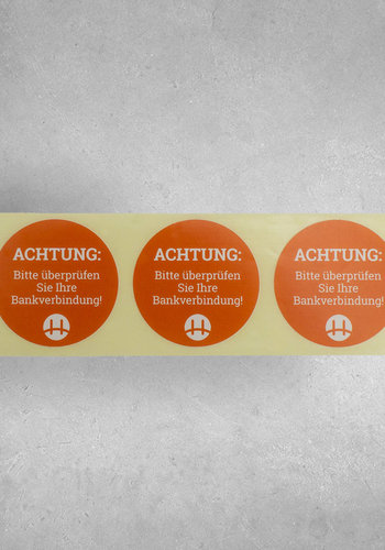 Hinweisaufkleber Bankverbindung 