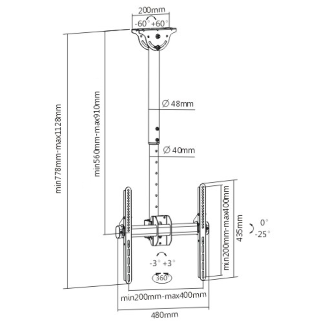 DQ Aero 400 56-91cm TV Plafondbeugel