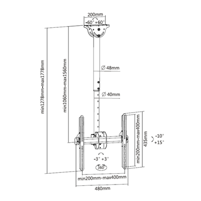 DQ Aero 400 106-156cm TV Plafondbeugel