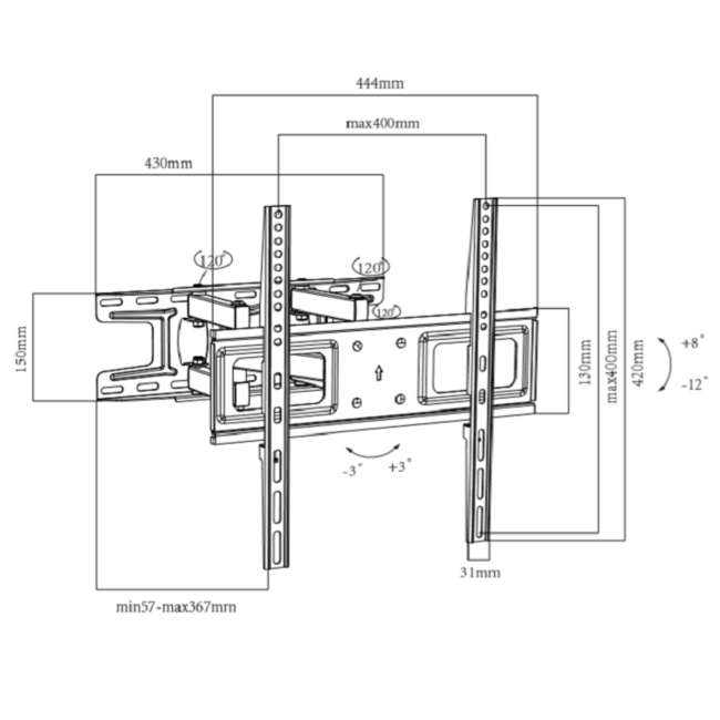 DQ Alpha Serie Double 400 TV Beugel Zwart
