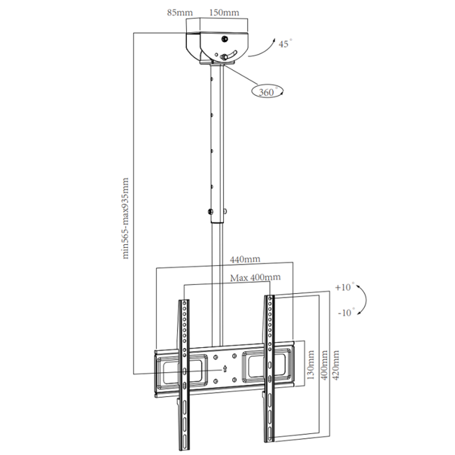 XTRARM Avis 56.5 - 93.5 cm TV Plafondbeugel