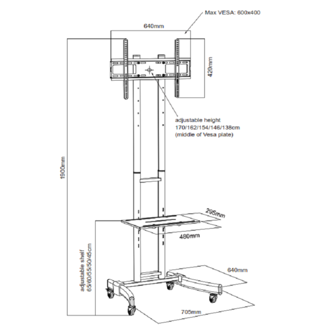 DQ CT-FT TV Vloerstandaard Verrijdbaar