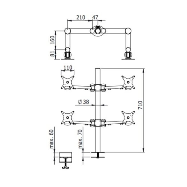 Dataflex Viewmate monitorarm Zilver - bureau 622
