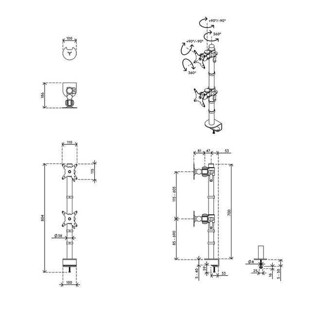 Dataflex Viewmate Style Dubbele Monitorarm 672