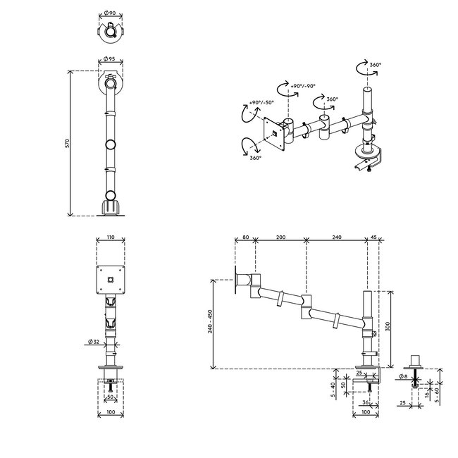 Dataflex Viewgo Monitorarm Zilver - Bureau 122