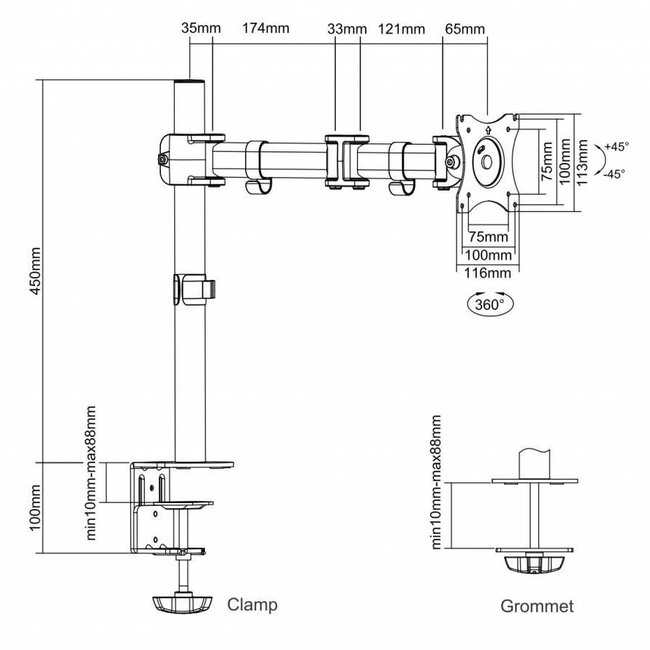 Neomounts NM-D135SILVER Monitor Beugel