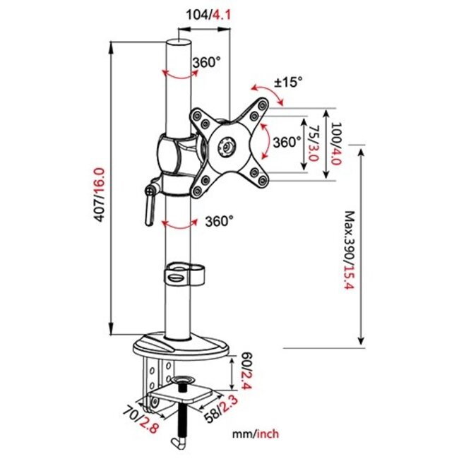 Vision Mounts VM D11 Monitorbeugel Zwart