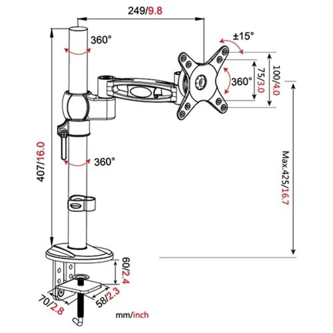 Vision Mounts VM D12 Monitorbeugel Zwart