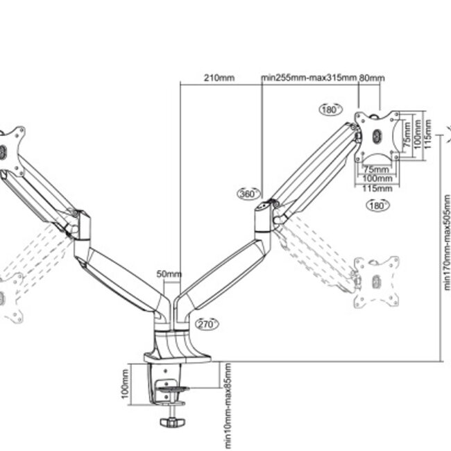 Neomounts NM-D750DWHITE Dubbele Monitor Beugel