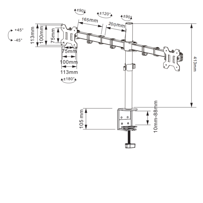 DQ Dubbele Monitorarm Basic