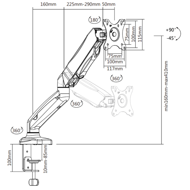 DQ Aris Monitorarm zwart